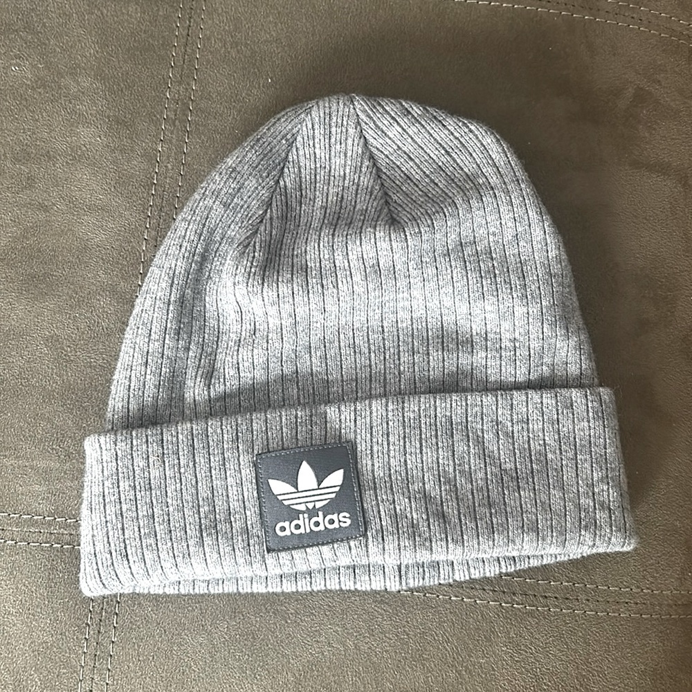 Grey Adidas Brand Beanie Knit Hat